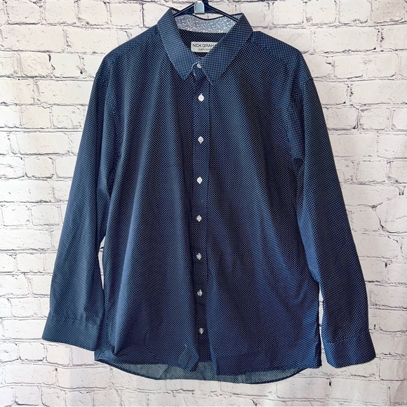 Nick Graham Other - Nick Graham Men’s Button Down‎ Dress Shirt Navy Blue Floral Cuffs Size XL